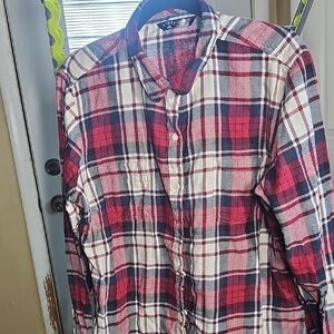 Riders by Lee Red and Blue Plaid Women's Button Down Shirt